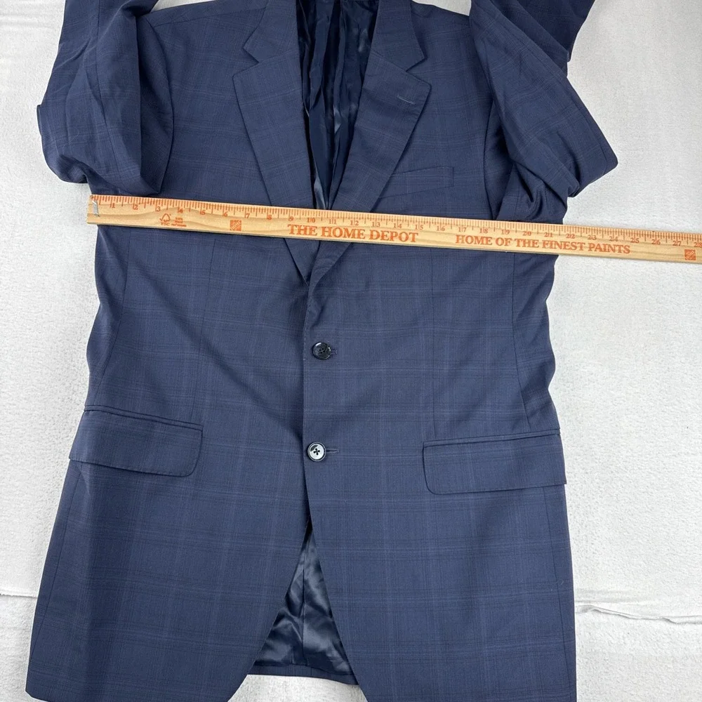 Peter Millar Mens Navy Plaid Windowpane Sport Coat 42L Wool  Preppy Office